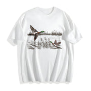 Retro Mallard Ducks Fall 90s Waterfowl Duck Animal Lover Cotton T-Shirt in White