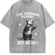 Retro Possum Says 90s Vintage Washed T-Shirt in Gray