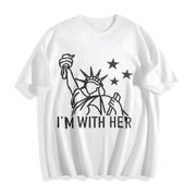 Statue of Liberty: I'm with 4th of July Cotton T-Shirt in White