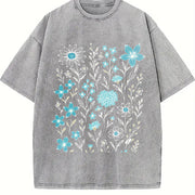 Wildflowers ® Retro Block Peonies Vintage Washed T-Shirt in Gray