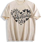 Valentine's Day Loose- Basic Stylish Vintage Washed T-Shirt in Beige