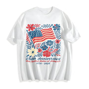 USA 250th Anniversary 4th of July Back Boho Floral America Cotton T-Shirt in White