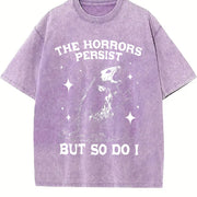 The Horrors Persist But So Do I Opossum vintage washed oversized T-shirt in Purple