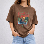 Stupid Canadian Wolf Bird vintage washed oversized T-shirt in Brown
