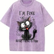 Animal Letter Cat Fine 1pc Vintage Washed T-Shirt in Purple