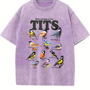 Tit Birds 90s Retro Y2K Birdwatching Vintage Washed T-Shirt in Purple