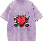 Latina Lifter Spanish Gym Barbell Heart Hispanic Fitness Vintage Washed T-Shirt in Purple