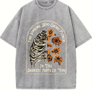 Find Someone Who Grows Flowers Rib Sunflowers Printing Vintage Washed T-Shirt in Gray