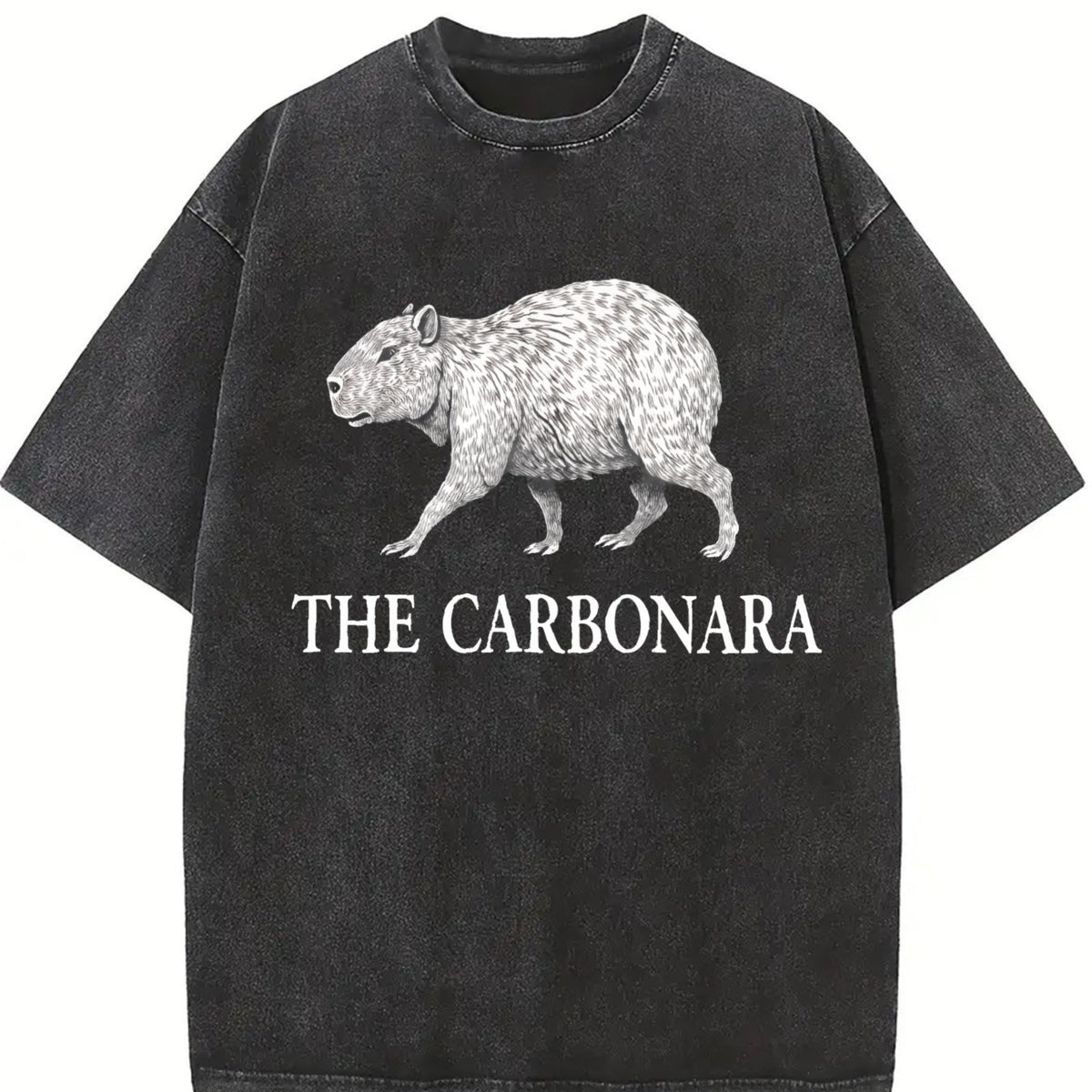 The Carbonara Cappybara 90s Vintage Washed T-Shirt in Black