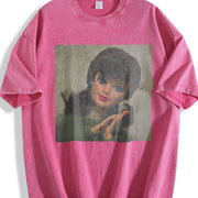 White Hair Glam Doll Vintage Washed T-Shirt in Red