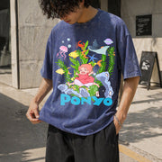 Studio Ghibli Anime Vintage Washed T-Shirt in Blue