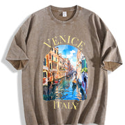 Venice Italy Canals Vintage Washed T-Shirt in Brown