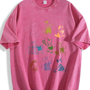 Cute Kitten 1950's Story Book Vintage Washed T-Shirt in Red