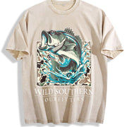 Fishing Bass Fishing Camo Vintage Washed T-Shirt in Beige