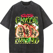 Garlic Bread Retro Meme Food Vintage Washed T-Shirt in Black