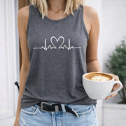 Heartbeat Heart Women's Color Cotton Tank Top in Gray