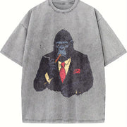 Retro Gorilla Smoking Y2k Vintage Washed T-Shirt in Gray