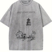 Gulf Coast Lights Light Tower Vintage Washed T-Shirt in Gray