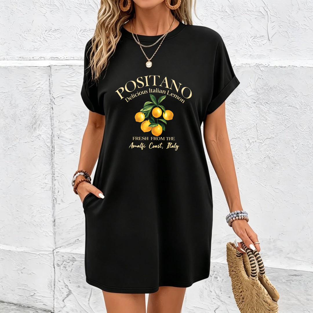 New Long Dress Slim Black Home Dress Cotton T-Shirt in Black