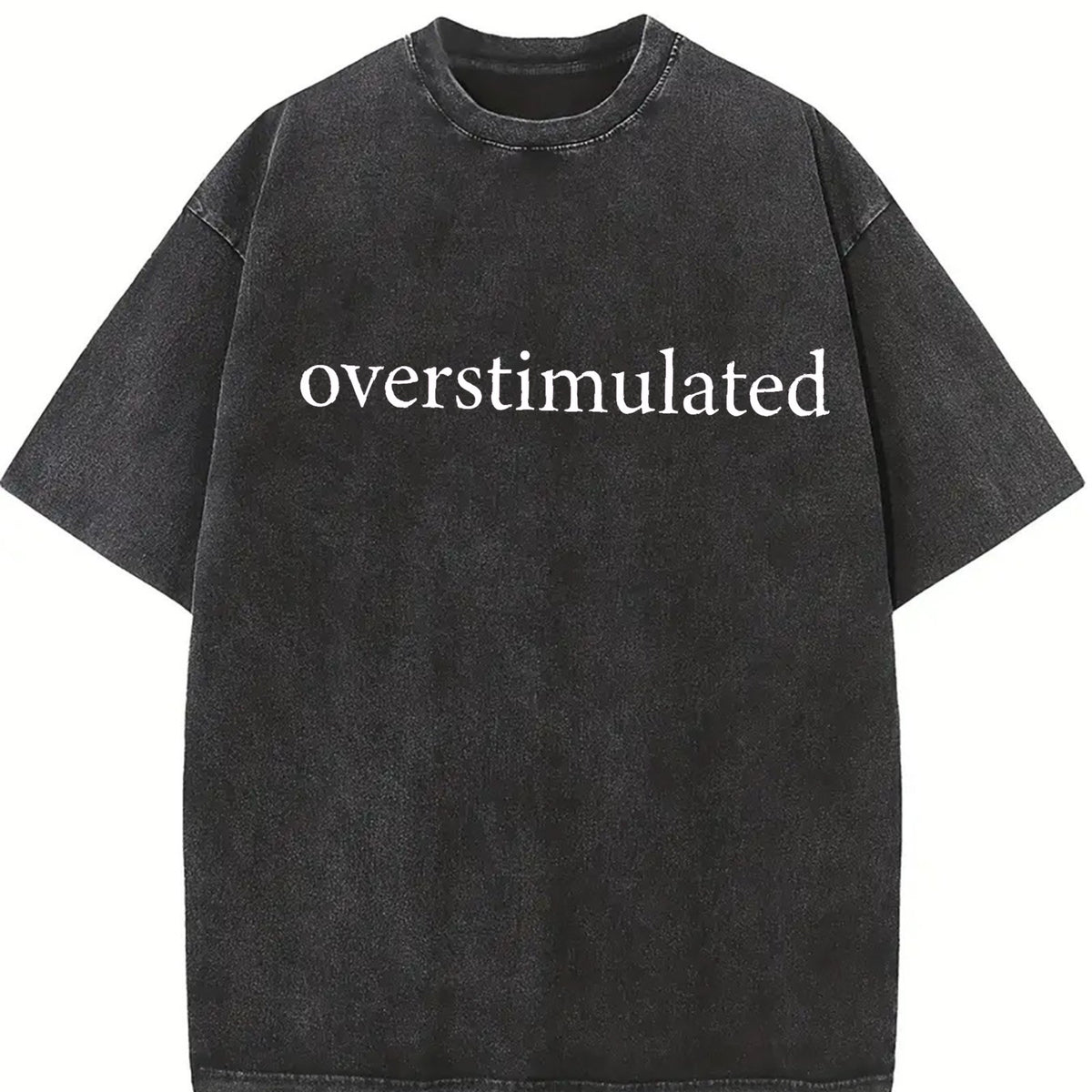 Ladies' American Retro Pink Overstimulated Letter Large Vintage Washed T-Shirt in Black
