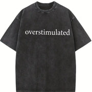 Ladies' American Retro Pink Overstimulated Letter Large Vintage Washed T-Shirt in Black
