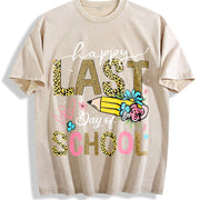 Happy Last Day of School Vintage Washed T-Shirt in Beige