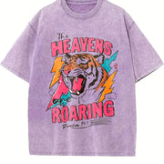 The Heavens are Roaring Bible verse Faith sayings vintage washed oversized T-shirt in Purple