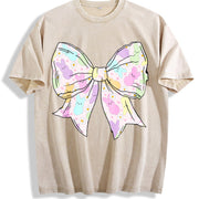Coquette Easter Bow vintage washed oversized T-shirt in Beige