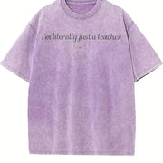 I'm Literally Just a Teacher Coquette Bow vintage washed oversized T-shirt in Purple
