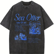Sea Otter 90s Retro Animal Facts Info Vintage Washed T-Shirt in Black