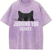 Judging You Silently Cat Vintage Washed T-Shirt in Purple