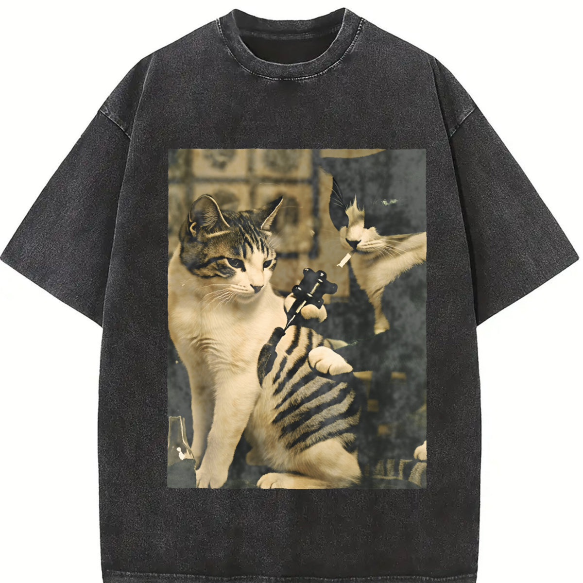 Heavy 90s Retro Y2K Blouse for Work Vintage Washed T-Shirt in Black
