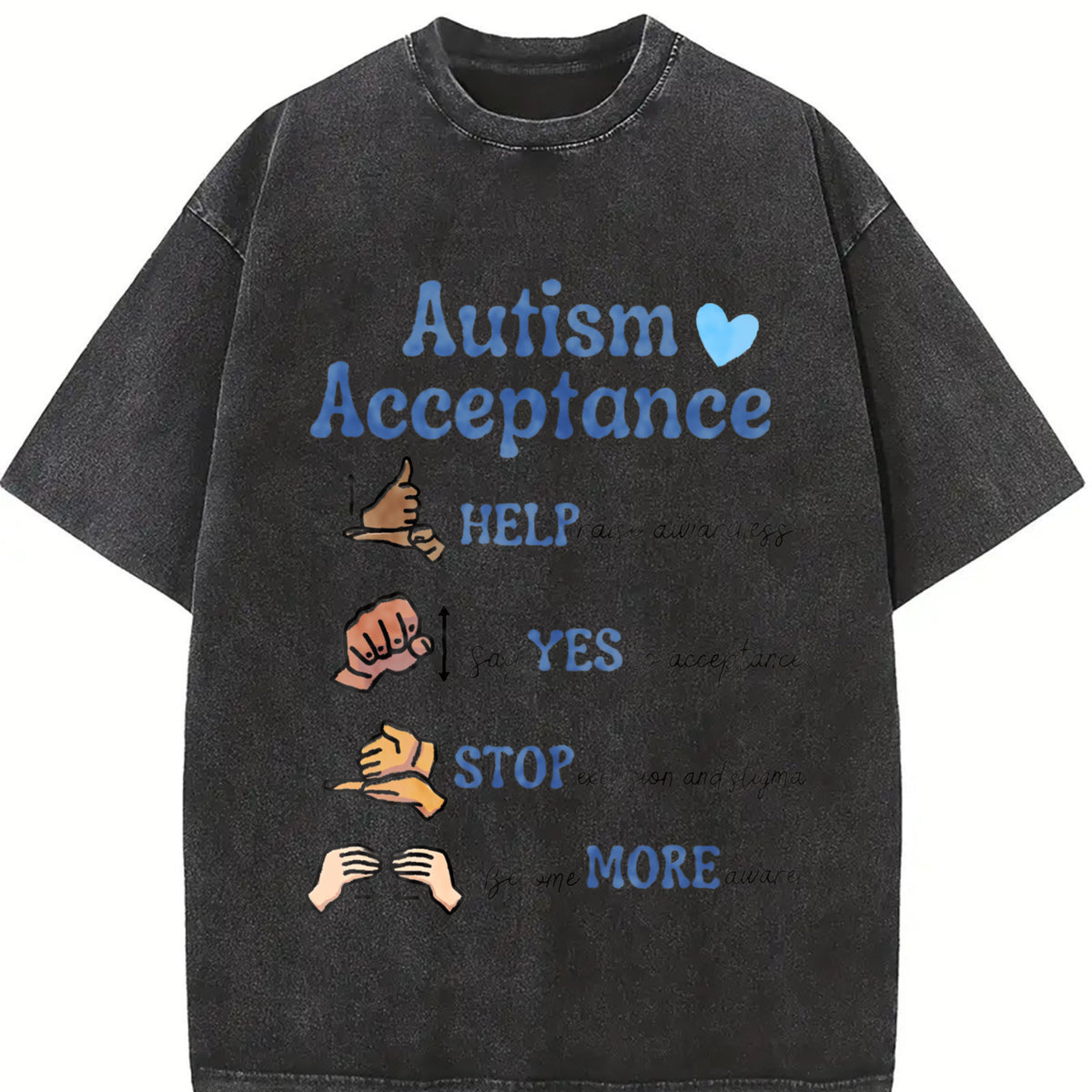 Autism Aware Autism Acceptance Vintage Washed T-Shirt in Black