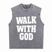 Christian Walk with God Vintage Washed Tank Top in Gray