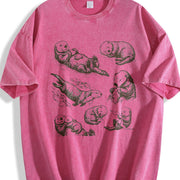 Sea Otter 90s Tattoo Vintage Washed T-Shirt in Red