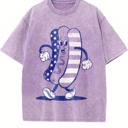 Fourth of July Hotdog Patriotic Cookout Grilling for Guys Vintage Washed T-Shirt in Purple