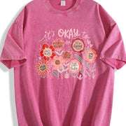 It's Okay to boho floral Flower Wildflower vintage washed oversized T-shirt in Red