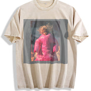 Woman in a Pink Snowsuit Vintage Washed T-Shirt in Beige