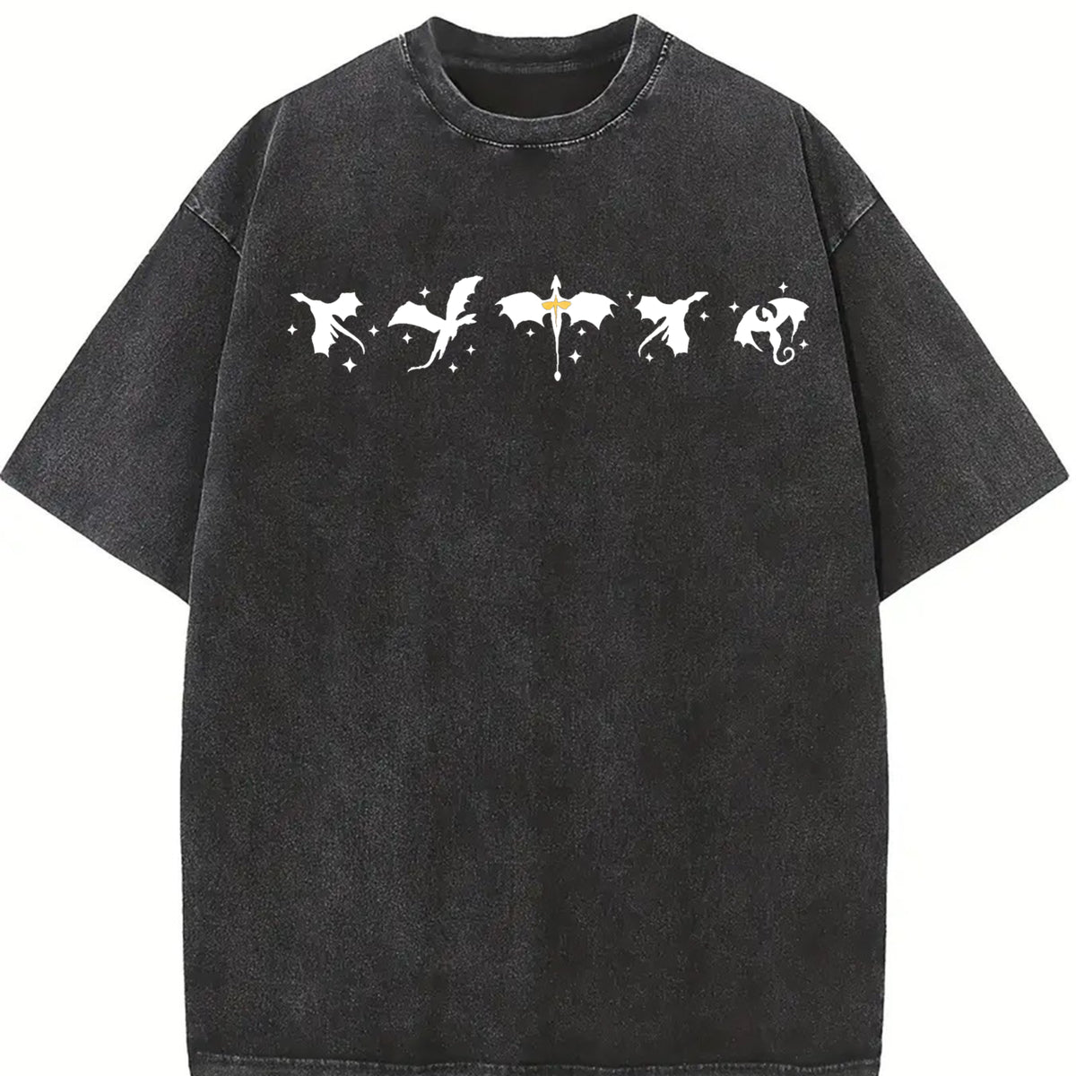 Fantasy Dragon Silhouettes vintage washed oversized T-shirt in Black