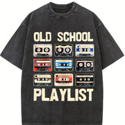 Loose Basic with Alphabets Vintage Washed T-Shirt in Black