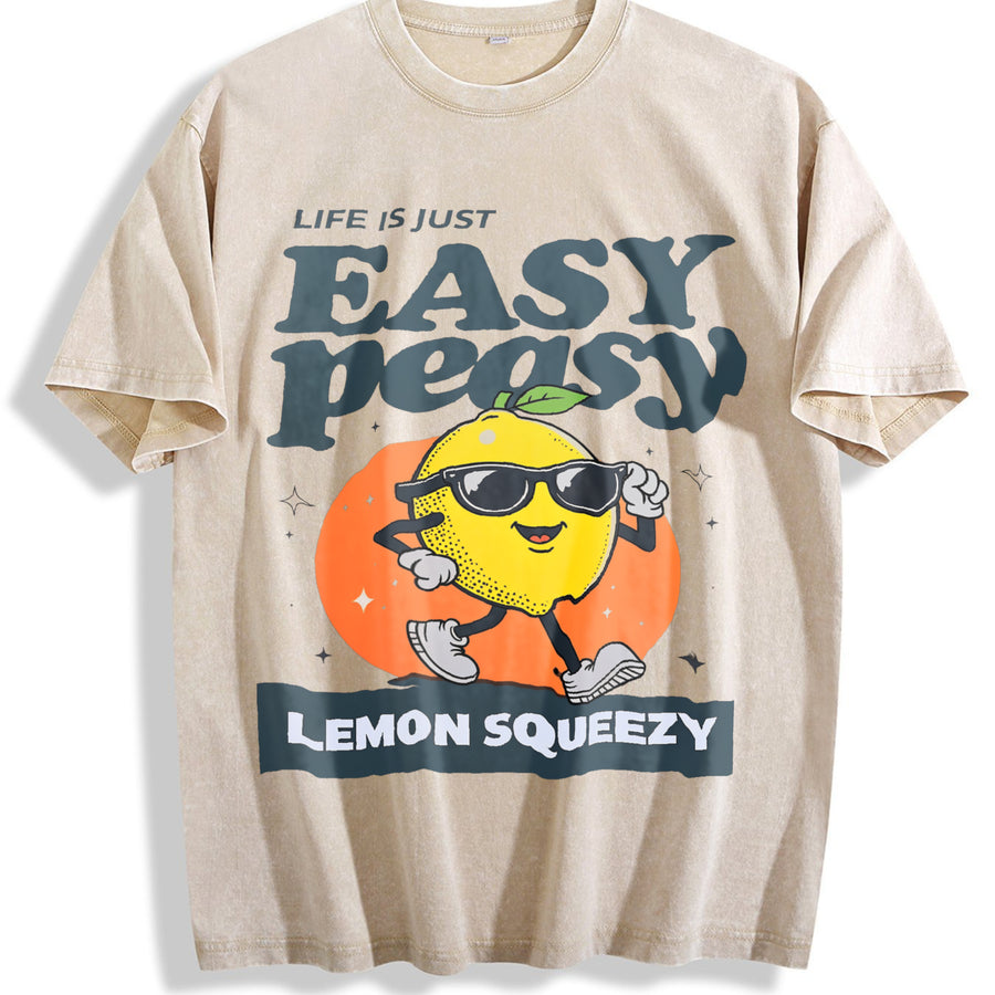 Life Is Just Easy Peasy Lemon Squeezy Matching Father Son Vintage Washed T-Shirt in Beige