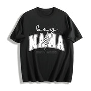 Boy Mom Custom Est Date New Mama Lighting Bolt First Time Cotton T-Shirt in Black