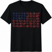 USA Coastal Shell American Flag Sea Shell Cotton T-Shirt in Black