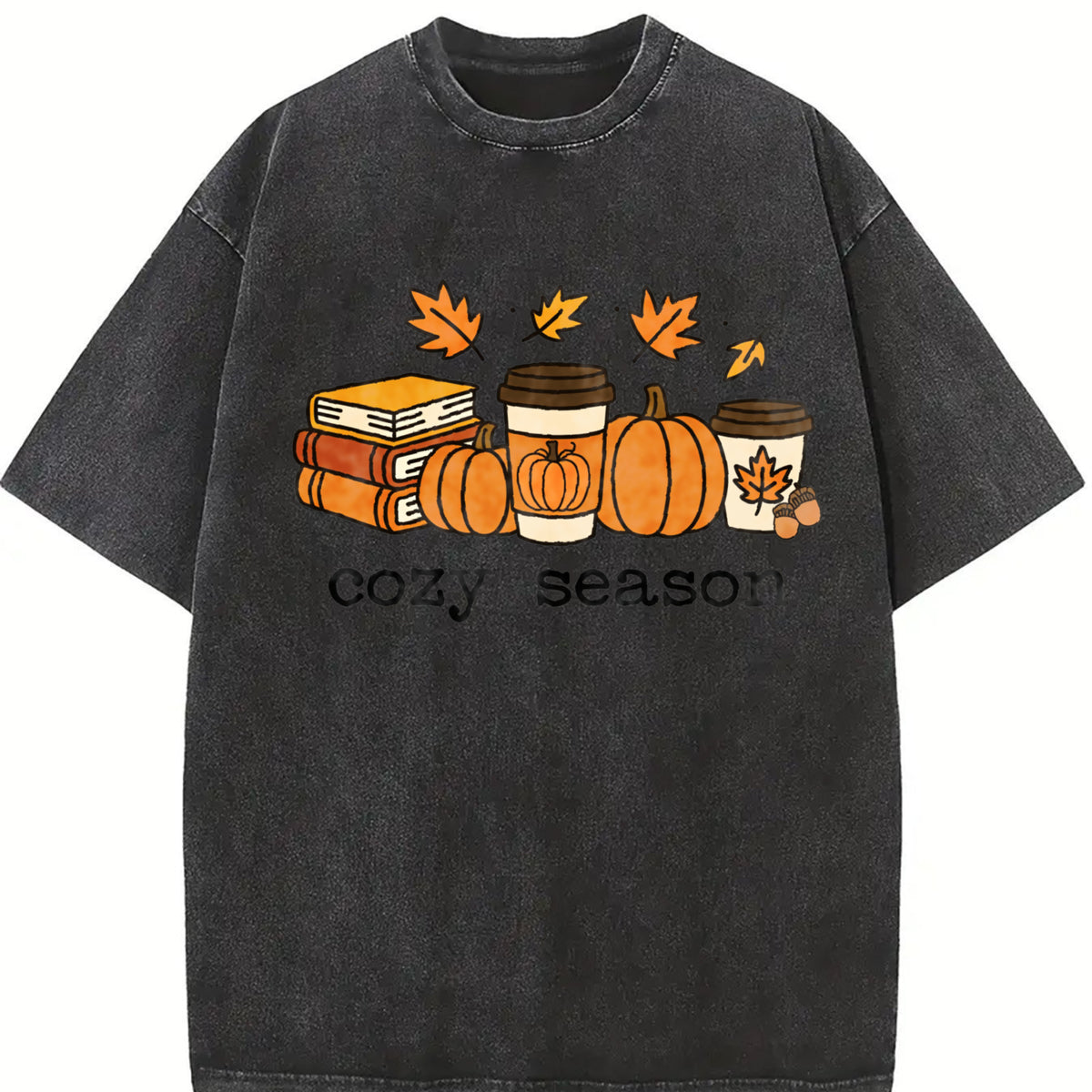 Books Lover Fall Pumpkin Season Vintage Washed T-Shirt in Black