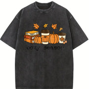 Books Lover Fall Pumpkin Season Vintage Washed T-Shirt in Black