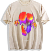 Midnight Thermal Face Art Tank Vintage Washed T-Shirt in Beige