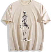 Retro Skeleton 90s Vintage Washed T-Shirt in Beige