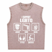 I Support LGBTQ Liquor Vintage Washed Tank Top in Brown