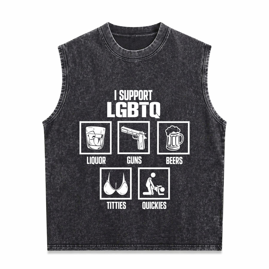 I Support LGBTQ Liquor Vintage Washed Tank Top in Black