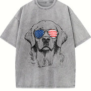 Patriotic Dog Mom Vintage Washed T-Shirt in Gray